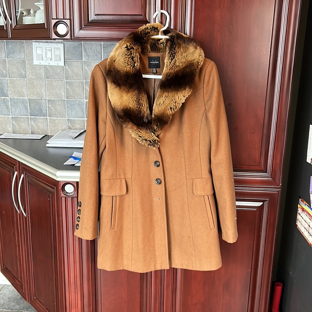 M COLLECTION vintage brown fitted coat with faux fur collar size medium - Picture 5 of 16
